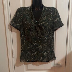 LOFT Dark Green Paisley Blouse